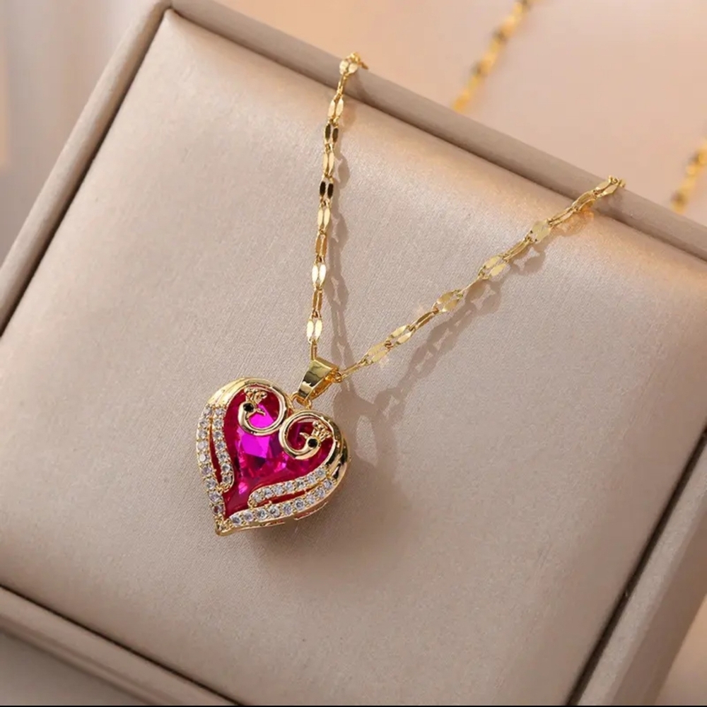 NWT 18K Gold Plated Pink CZ Heart Pendant Necklace (Choose 1)